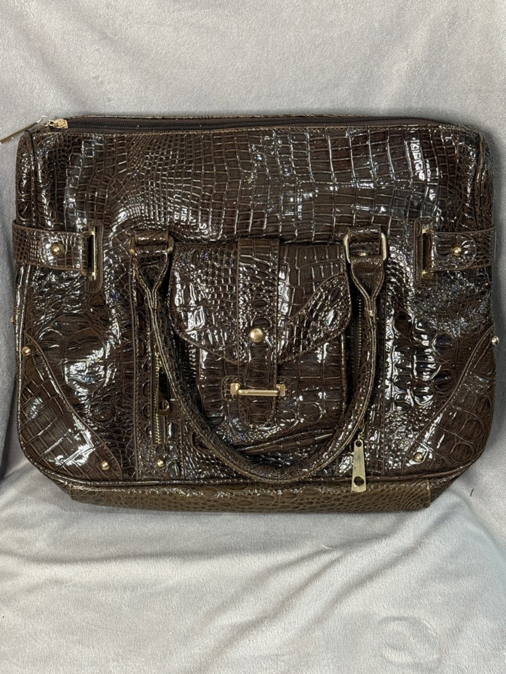 Segolene Classic Croc-Embossed Brown Tote Bag